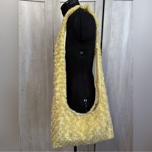 Handmade Light Yellow Butter Rosette Rosebud Short Faux Fur Small Crossbody Bag